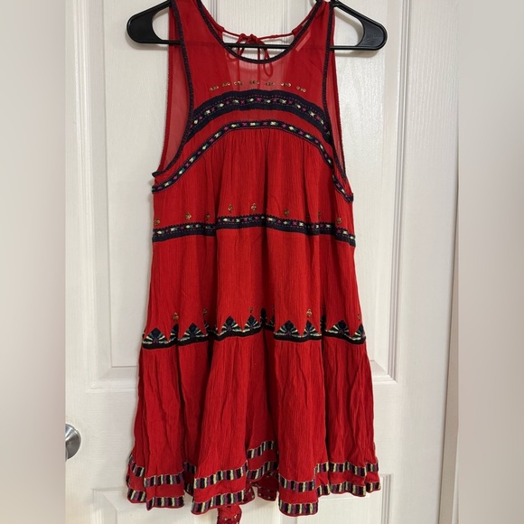 Free People To The Point Embroidered Maxi Top XS Red dress boho-chic - Picture 2 of 10